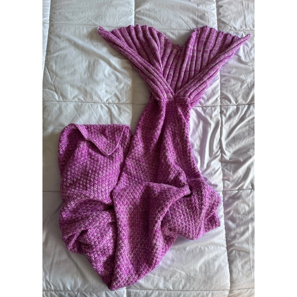 Pink Colorful Mermaid Tail Blanket Crocheted Adult Kids Soft Warm, 6 Ft Long EUC
